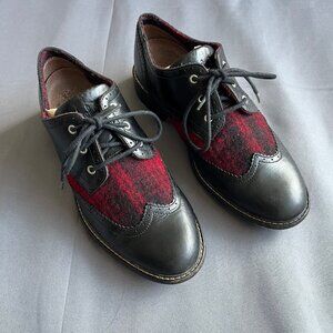 Woolrich Brogue Oxford Shoes US 7 UK 5 Black Leather Red Plaid Wool Wingtip Lace